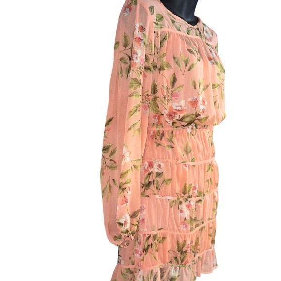 Lost + Wander Sunset Fleurs Mini Dress coral floral tiered ruffles medium - Picture 4 of 13